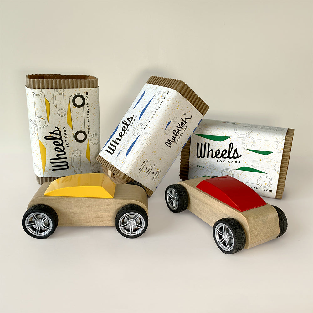WHEELS - Race Yellow : Lightweight Kids Wooden Toy Car by MAPAYAH